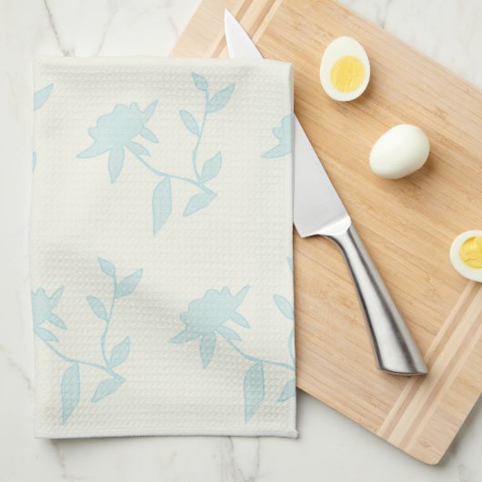 ヴィンテージフローラクリームとライトブルー キッチンタオル (四つ折り)
