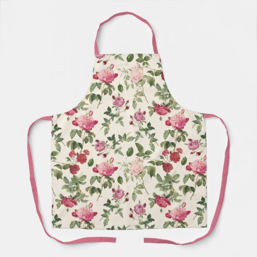 ヴィンテージフローラクリームピンクローズ エプロン (正面)