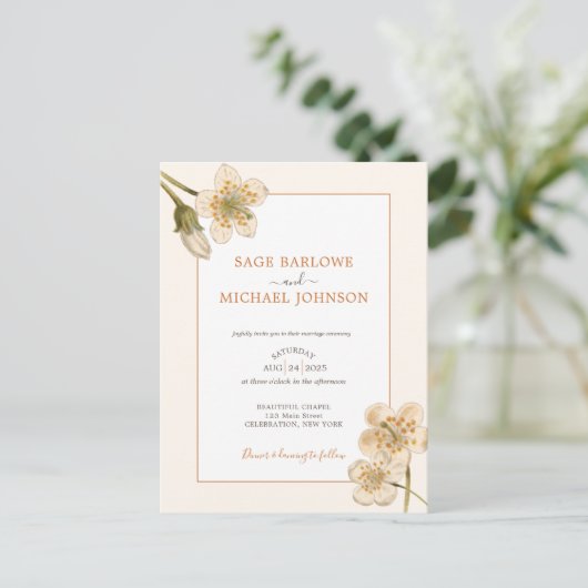 ヴィンテージフローラクリームブロッサム招待状はがき ポストカード (スタンド正面)