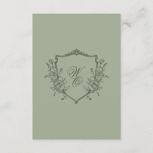 ヴィンテージフローラクレストオリーブセージ結婚モノグラム エンクロージャーカード (裏面)
