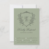 ヴィンテージフローラクレストオリーブセージ結婚モノグラム 出欠カード (正面)