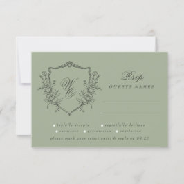 ヴィンテージフローラクレストオリーブセージ結婚モノグラム 出欠カード