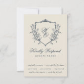 ヴィンテージフローラクレストクリーム&ネイビーモノグラム結婚ズ 出欠カード (正面)