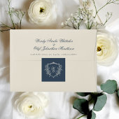 ヴィンテージフローラクレストネイビー&クリームモノグラム結婚ズ スクエアシール