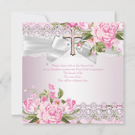 ヴィンテージフローラクロスファースト聖餐式ピンクB 招待状 (裏面)