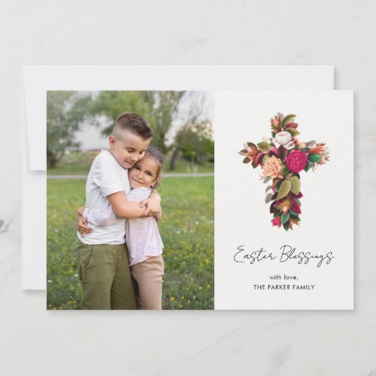 ヴィンテージフローラクロス復活祭恵み写真 シーズンカード (正面)