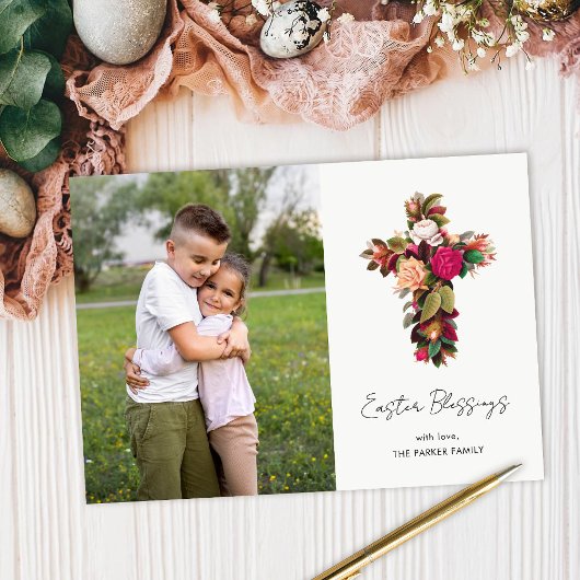 ヴィンテージフローラクロス復活祭恵み写真 シーズンカード