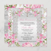 ヴィンテージフローラクロス第1コミューニオンピンク4 招待状 (正面/裏面)