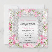ヴィンテージフローラクロス第1コミューニオンピンク4 招待状 (正面)