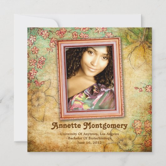 ヴィンテージフローラグランジの卒業発表 招待状 (正面)