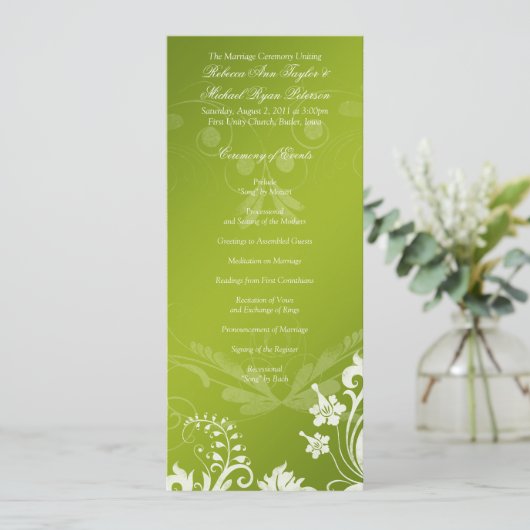 ヴィンテージフローラグリーンとホワイト結婚式 プログラム (スタンド正面)