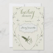 ヴィンテージフローラグリーンストーク写真ベビーシャワー 招待状 (正面)