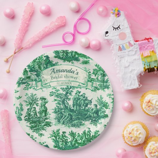 ヴィンテージフローラグリーントイレジョイブライダルシャワー、 ペーパープレート (パーティー)