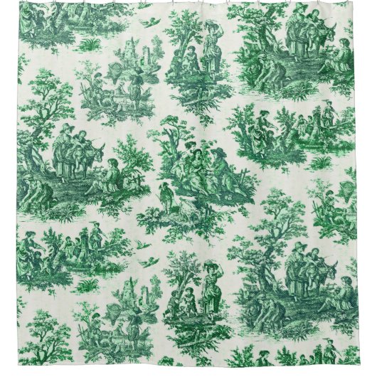 ヴィンテージフローラグリーントイレジョイ シャワーカーテン (正面)