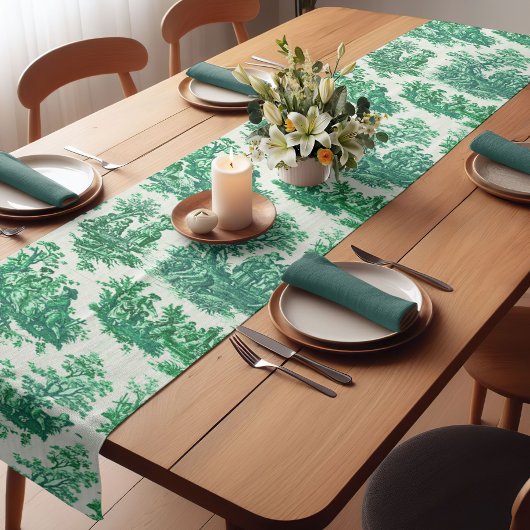 ヴィンテージフローラグリーントイレジョイ ショートテーブルランナー