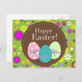 ヴィンテージフローラグリーンハッピーイースターエッグカード シーズンポストカード (正面/裏面)