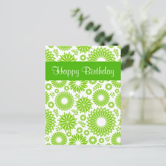 ヴィンテージフローラグリーンハッピーバースデーはがき ポストカード (スタンド正面)