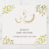 ヴィンテージフローラグリーンリースワンベビーシャワー スパークリングワインラベル (シングルラベル)