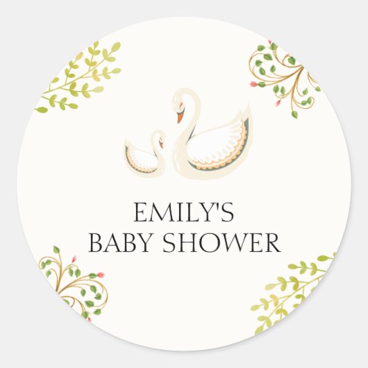 ヴィンテージフローラグリーンリースワンベビーシャワー ラウンドシール (正面)