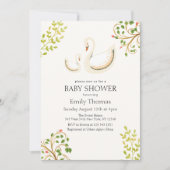 ヴィンテージフローラグリーンリースワンベビーシャワー 招待状 (正面)