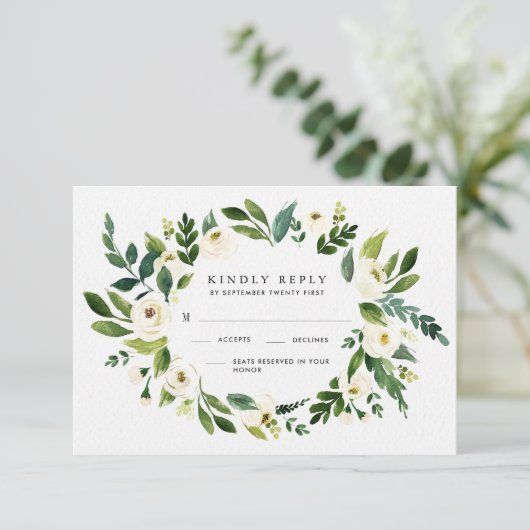 ヴィンテージフローラグリーンリー庭園の結婚式RSVPカード 出欠カード (スタンド正面)