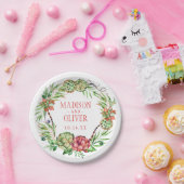 ヴィンテージフローラグリーン&ピンク多肉質 | 結婚s ペーパープレート (パーティー)