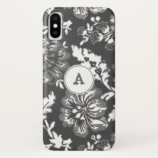 ヴィンテージフローラグレイ及びモノグラム付き白プリント Case-Mate iPhoneケース (裏面)