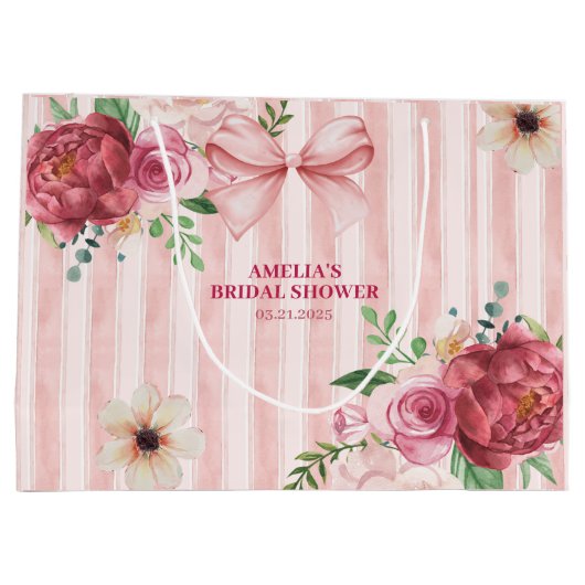 ヴィンテージフローラコケットピンクボウブライダルシャワー ラージペーパーバッグ (裏面)