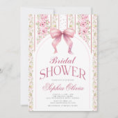 ヴィンテージフローラコケットピンクボウブライダルシャワー 招待状 (正面)