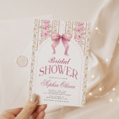 ヴィンテージフローラコケットピンクボウブライダルシャワー 招待状