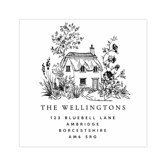 ヴィンテージフローラコテージファミリアドレス ラバースタンプ (インプリント)