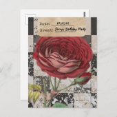 ヴィンテージフローラコラージュ誕生日パ救ーティ日付 ポストカード (正面/裏面)