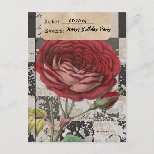 ヴィンテージフローラコラージュ誕生日パ救ーティ日付 ポストカード (正面)