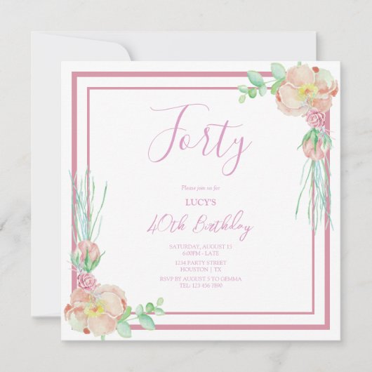 ヴィンテージフローラコーナー装飾誕生日 招待状 (正面)