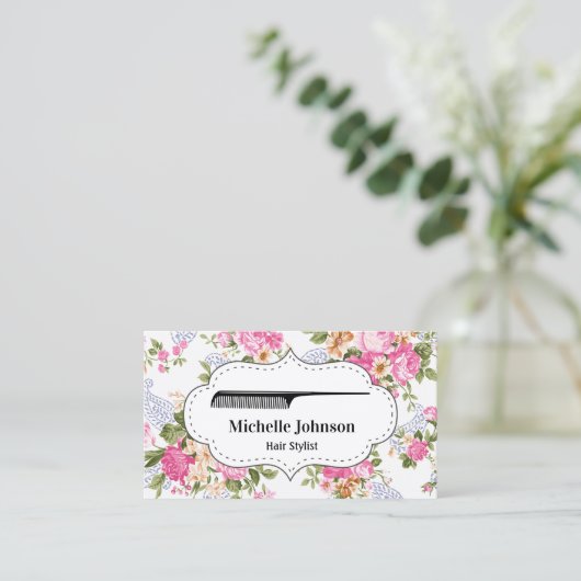 ヴィンテージフローラコームヘアサロンヘアスタイリスト 名刺 (スタンド正面)