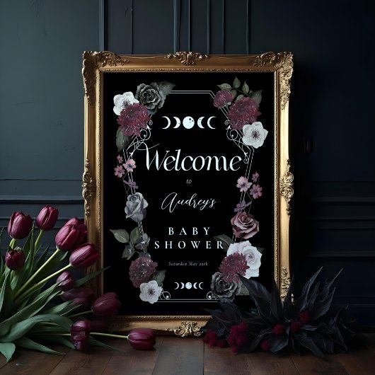 ヴィンテージフローラゴシックハロウィーンベビーシャワーウェルカム ポスター