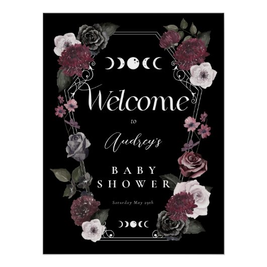 ヴィンテージフローラゴシックハロウィーンベビーシャワーウェルカム ポスター (正面)