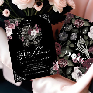 ヴィンテージフローラゴシックベビーカー不気味ベビーシャワー 招待状