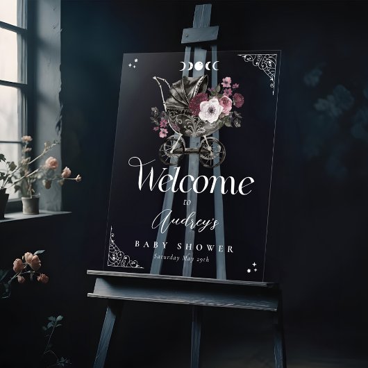 ヴィンテージフローラゴシックベビーカー赤ちゃんシャワーへようこそ アクリルサイン