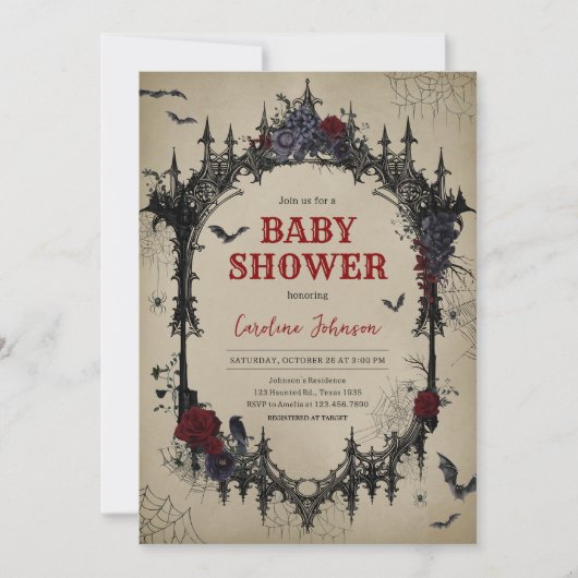 ヴィンテージフローラゴシックベビーシャワー 招待状 (正面)