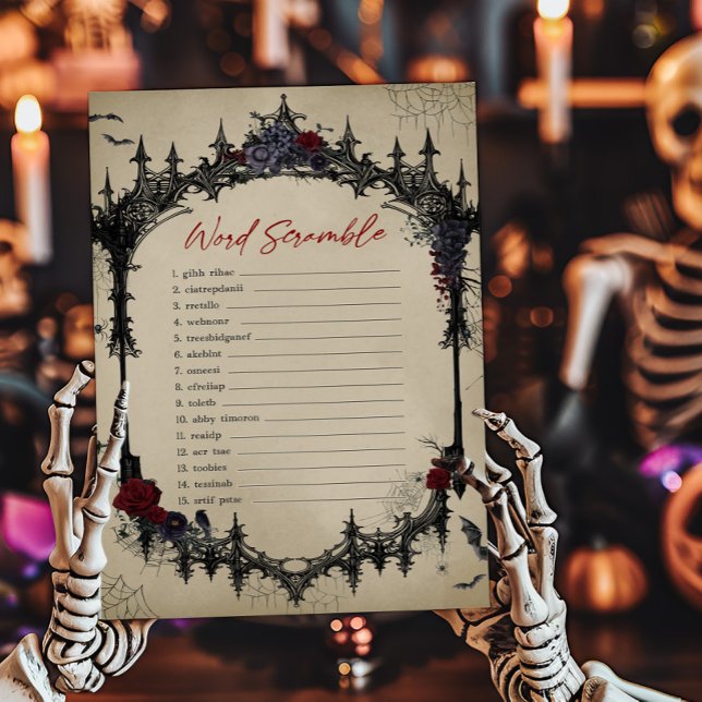 ヴィンテージフローラゴシックワードスクランブルゲーム (Vintage Gothic Baby Shower Word Scramble Game)