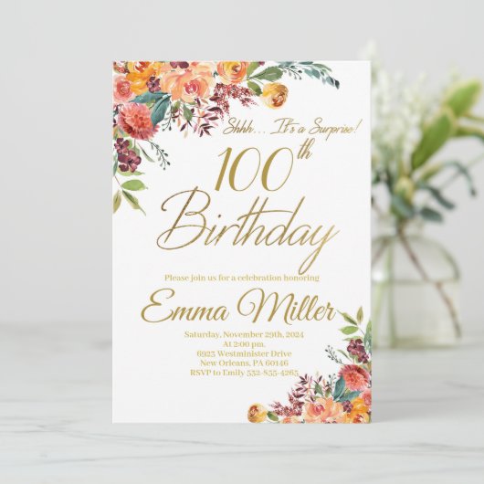 ヴィンテージフローラサプライズ100th誕生日パーティー 招待状 (スタンド正面)