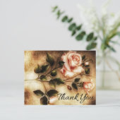 ヴィンテージフローラサンキューピンクのバラの花 ポストカード (スタンド正面)