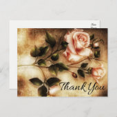 ヴィンテージフローラサンキューピンクのバラの花 ポストカード (正面/裏面)