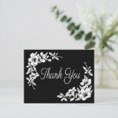 ヴィンテージフローラサンキューブラック&ホワイトフラワー ポストカード (スタンド正面)