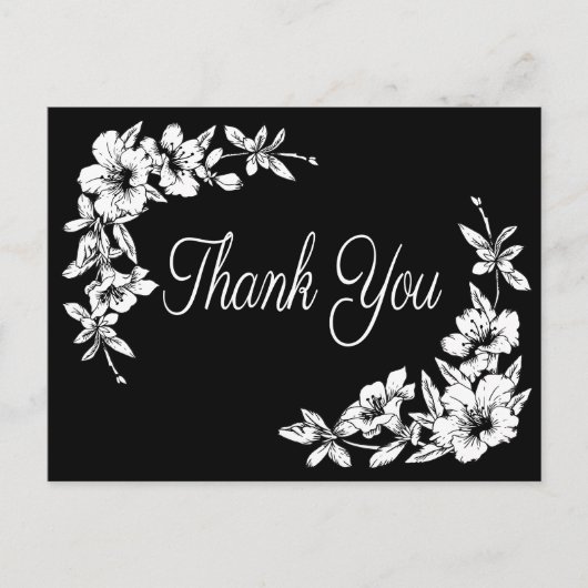ヴィンテージフローラサンキューブラック&ホワイトフラワー ポストカード (正面)