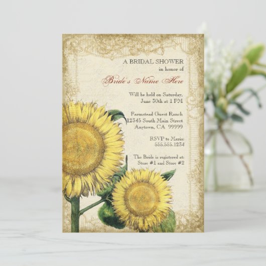 ヴィンテージフローラサンフラワーズ秋秋の結婚式 招待状 (スタンド正面)