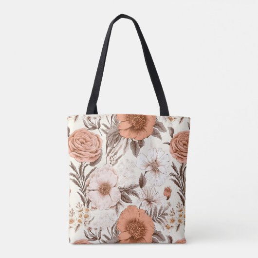 ヴィンテージフローラシエナピンクアンティークボホワイルドフラワー トートバッグ (裏面)