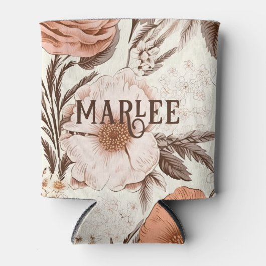 ヴィンテージフローラシエナピンクアンティークボホワイルドフラワー 缶クーラー (正面)