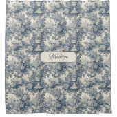 ヴィンテージフローラシックなブルートイレデジュエモノグラム シャワーカーテン (正面)